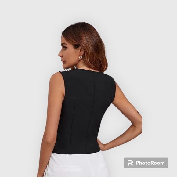 90's WOMENS BUTTON FRONT FLAP DETAIL VEST, BLACK XL - Picture 3 of 9